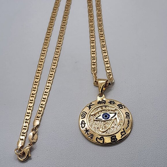 New Brazilian 18k Gold Filled Round Egyptian Protection Eye Of Horus Necklace - Picture 4 of 6
